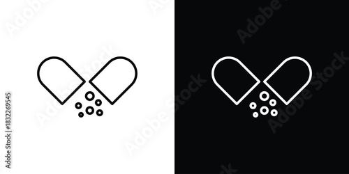 Open Capsule Pill icon line drawing clipart symbol. Vector illustration