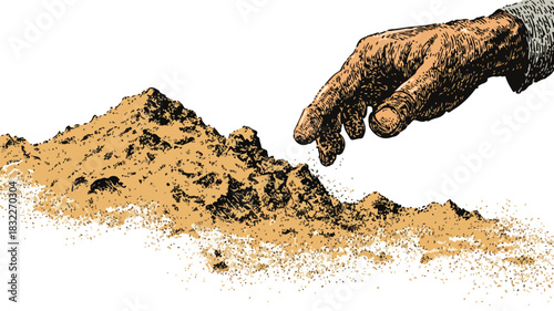 Sand Pile with Hand Reaching to Ground Vector Illustration