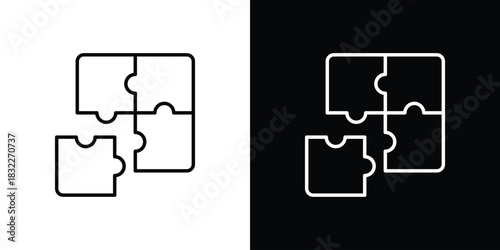 Puzzle icon line drawing clipart symbol. Vector illustration