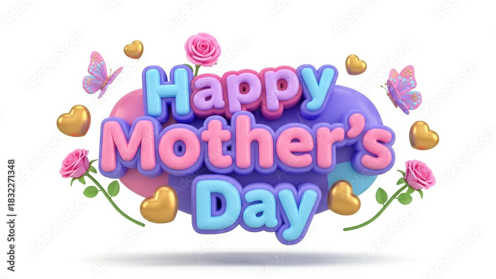 Fototapeta premium Happy mother's day greeting card with flowers and butterflies illustration