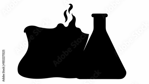 Silhouette illustration of laboratory glassware with liquid and steam emitting from the beaker shape