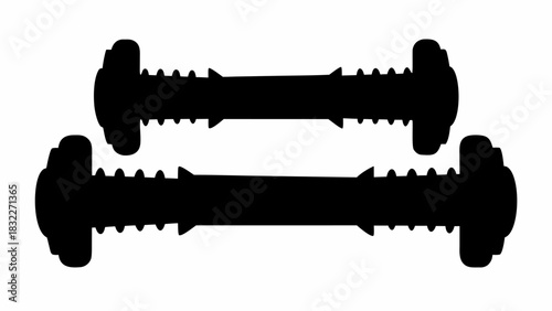 Two black dumbbell silhouettes aligned horizontally on a white background in a simple illustration