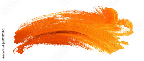 Paint brush stroke with orange on white background. Abstract texture.