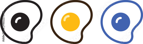 fried egg flat illustration set. Fried egg flat icon. Fried egg closeup. Fried egg vector. Fried egg in cartoon style. Healthy nutritious breakfast. Yolk and white.