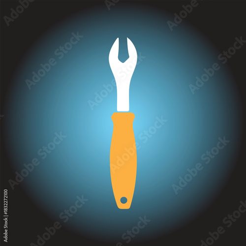 Illustration of a white wrench with an orange handle on a blue background
