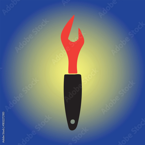 Red wrench with a black handle on a gradient background illustration