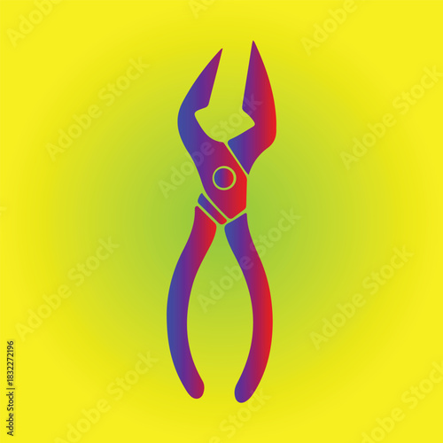 Colorful pliers on a yellow background, tool for gripping and cutting objects