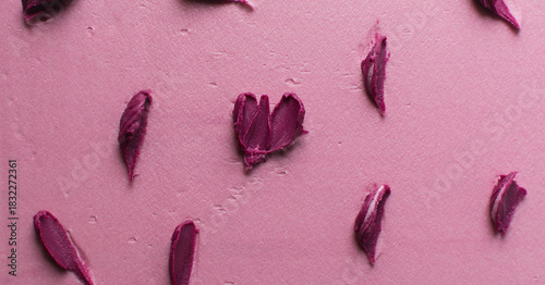 Konstfotografi pink flower petals painted using a spatula, closeup view of impasto painting of