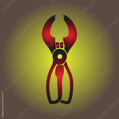 Red and black tongs silhouette with a yellow glow in the background