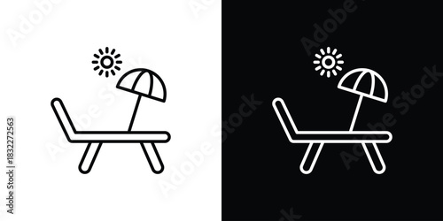 Sun bed icon line drawing clipart symbol. Vector illustration