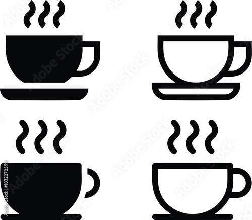 cup of coffee icon. Coffee or tea cups vector icon collection. Cup hot icons design