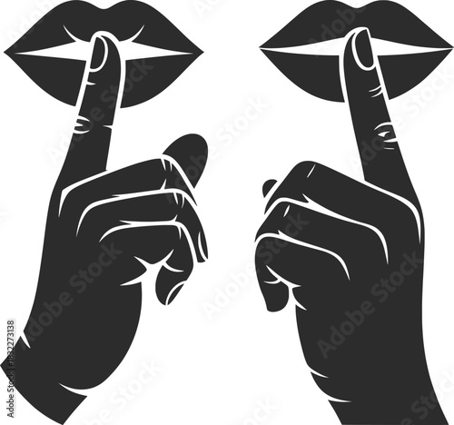 Silent Gesture Lips and Hand Illustration.