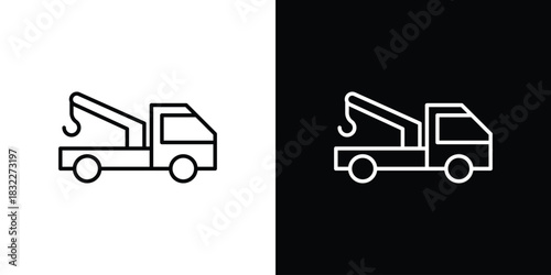 Tow truck icon line drawing clipart symbol. Vector illustration