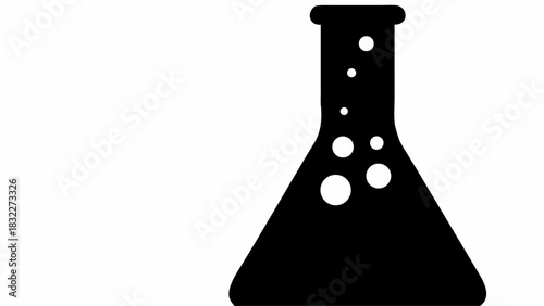 Black silhouette of erlenmeyer flask with bubbles inside for scientific experiments and research work one hundred