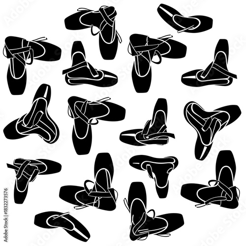 Black and white ballet shoes vector pattern design for dance studio or fashion background illustration 100