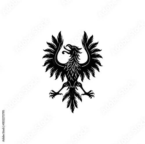 Griffin Engraving: A majestic griffin in a captivating engraving, a mythical creature with the body of a lion and the head and wings of an eagle, exuding power and guardianship. 