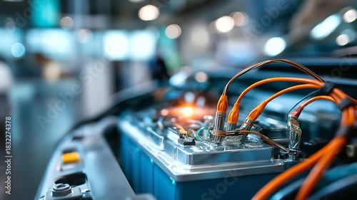 Electric car lithium battery pack and power connections EV battery technology vehicle energy storage automotive power system lithium ion battery electric vehicle component