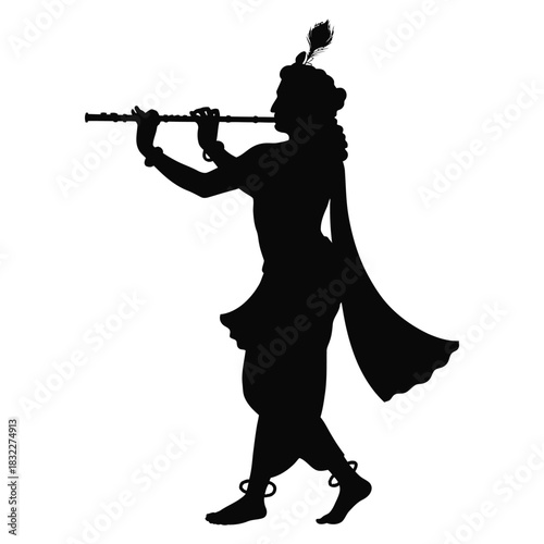 Black vector silhouette of a musician man playing a saxophone