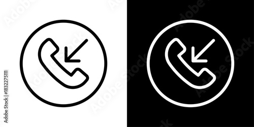Phone icon with an inward arrow representing incoming calls, received communication, and active call notifications.