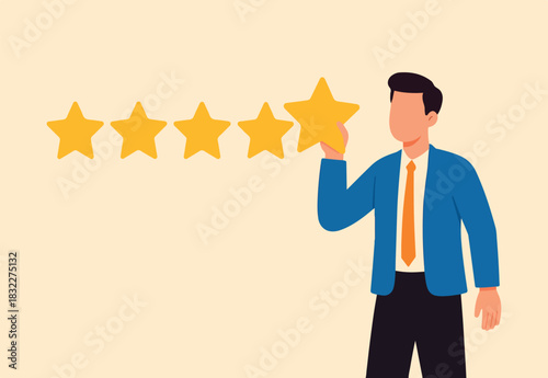  5 stars rating feedback, customer satisfaction, comment or giving product review, best reputation or ranking, assessment, excellent award concept, customer or client giving five stars feedback review