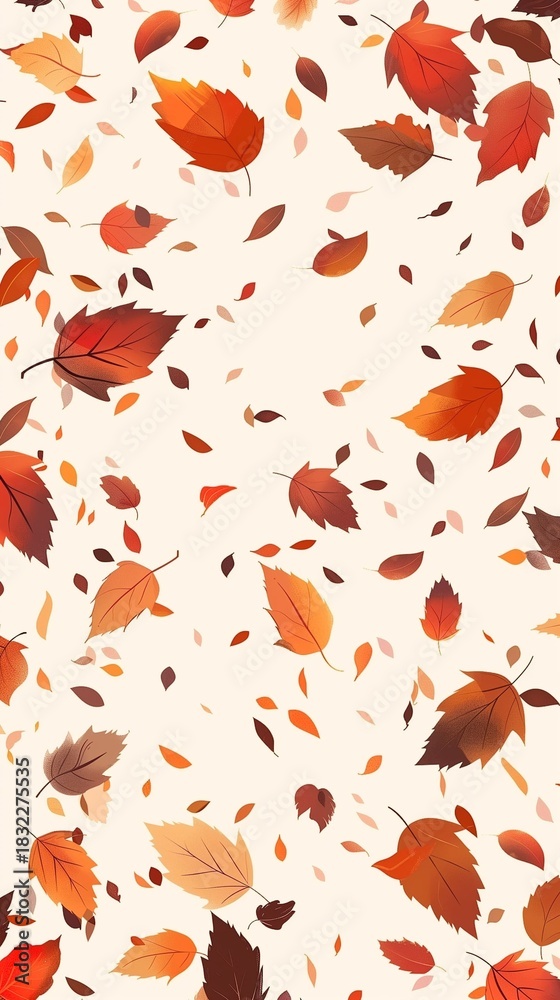 Obraz premium Minimalist flat style autumn leaves falling, warm orange and brown tones, simple wallpaper.