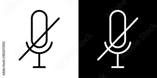 Muted microphone icon with a slash, representing disabled audio input, silent mode, and blocked voice recording.