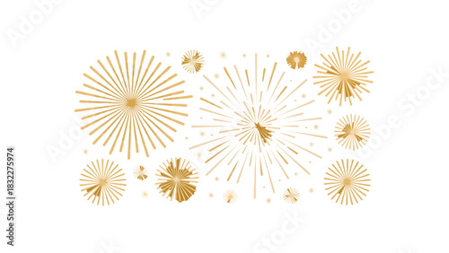 Abstract golden sunbursts and floral elements creating a festive and celebratory explosion of light and color