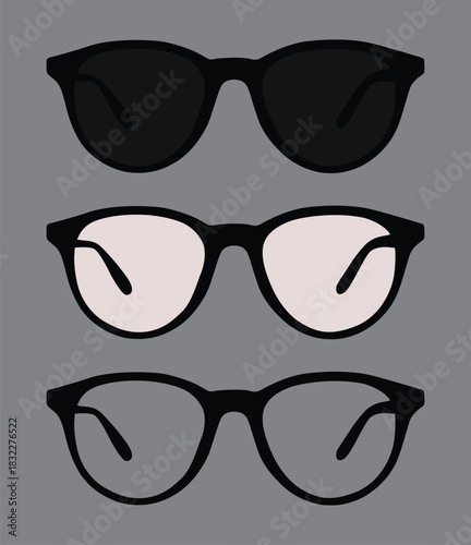 Three color eyewear glasses on a gray background