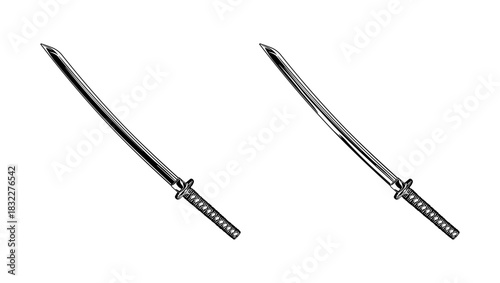 Two black and white swords without background.