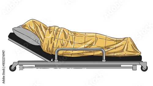 Emergency blanket covering patient on stretcher in medical setting  