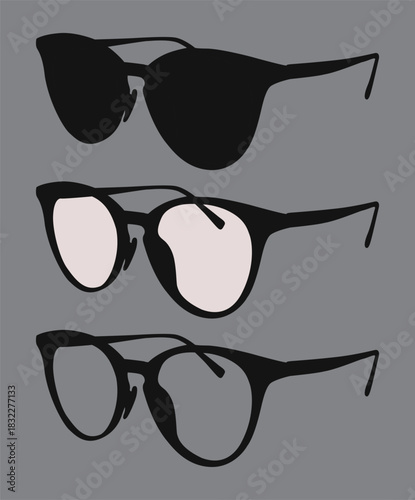 A black glass and white glass with a frame eyewear glasses on a gray background