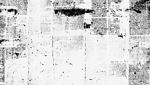 Old newspaper background texture wallpaper design. Waste paper and old newspapers. Distressed newspaper texture in black and white with torn and ink-stained areas for vintage aesthetic. 