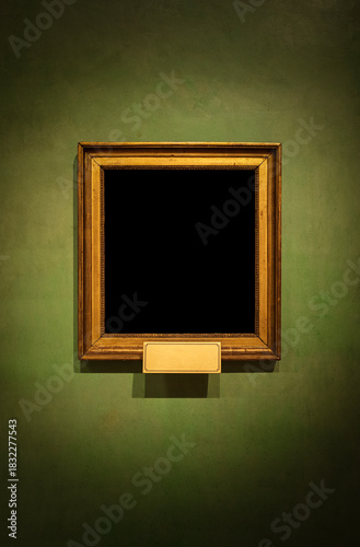 Wallpaper Mural Ornate golden frame on a green wall. Vintage luxury style mockup with black copy space for portraits or art. Torontodigital.ca