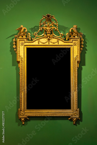 Wallpaper Mural Ornate golden frame on a green wall. Vintage luxury style mockup with black copy space for portraits or art. Torontodigital.ca