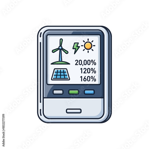 Modern energy tracking app interface showcasing wind, solar, and efficiency percentages to promote sustainable living and eco friendly technology solutions