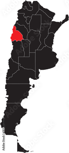San Juan Region on Map of Argentina Editable Vector
