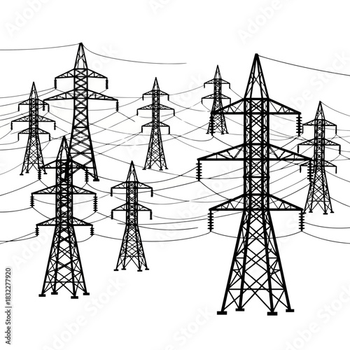 Power Grid Network: A Dynamic Vector Graphic of Electricity Transmission Towers for Modern Energy Solutions, Infrastructure Projects, and Technological Advancements