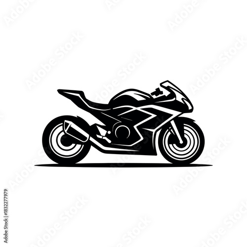 A sleek black sport motorcycle is depicted in a side profile illustration.