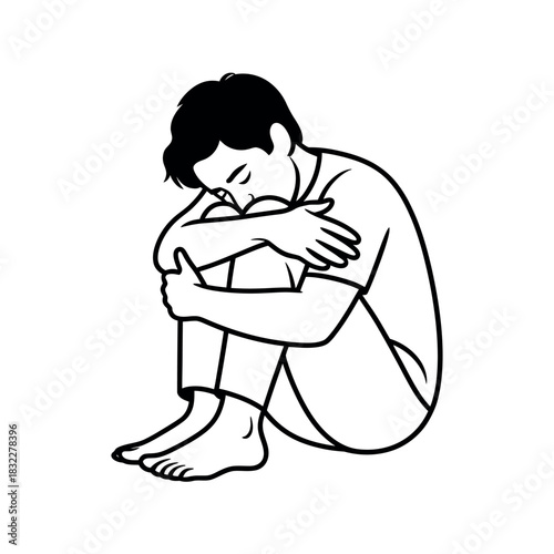 A person sits curled up and isolated, expressing feelings of sadness and loneliness.