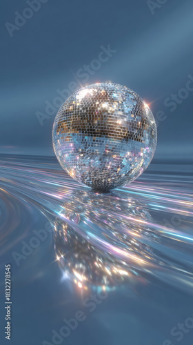 New year party scene with floating disco ball design for festive celebration