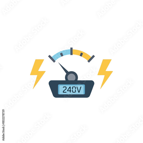 Modern flat design of a voltage meter showcasing electric power and energy efficiency, ideal for technology and industry applications with a sleek, minimalist style