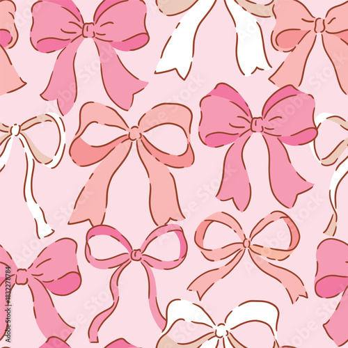 Seamless vector pattern with cute hand drawn doodle bows. EPS 10 vector file. Perfect for textile, wallpaper or nursery print design.	