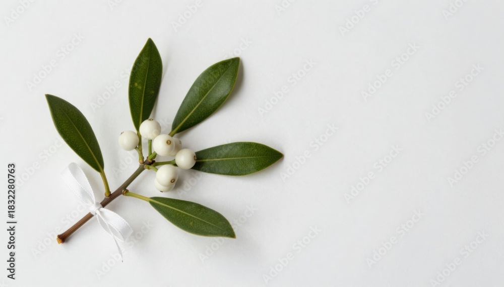 Obraz premium Elegant Greenery with White Berries and Sheer Ribbon