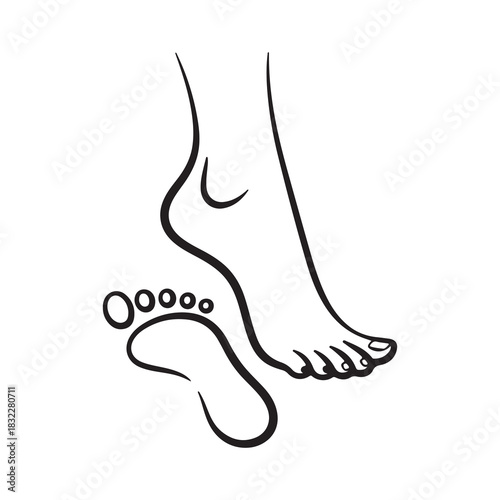 Minimalist Outline of Foot and Footprint