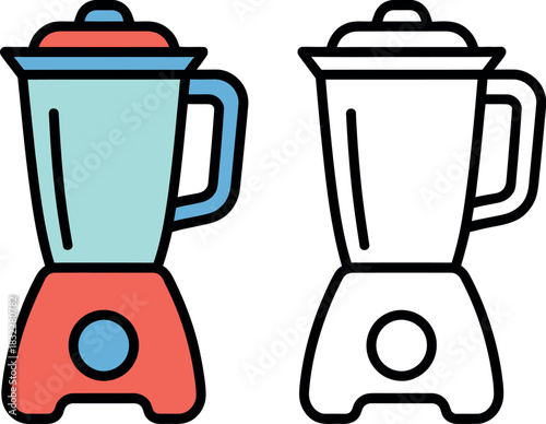 Vibrant blender illustration in color and outline for creative kitchen designs.
