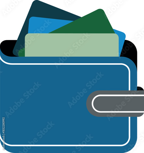 Blue leather wallet filled with credit cards and cash, symbolizing financial security and everyday transactions.