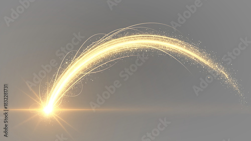 Shimmering golden light whisking a dynamic, sparkling trail, creating an abstract celestial glow and an elegant, energetic visual effect