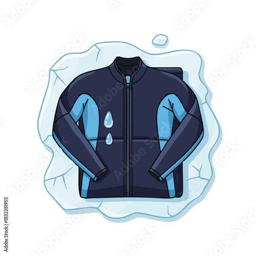 Wetsuit folded on ice with water droplets for ice swimming championship  