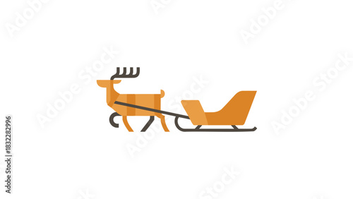 Whimsical cartoon reindeer pulling a festive orange sleigh on a clean white background