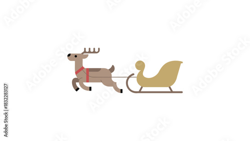 Whimsical cartoon reindeer pulling a festive yellow sleigh across a white background perfect for holiday designs